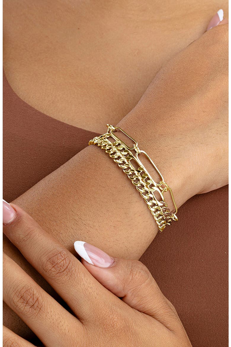 Rhodium Plated Layered Chain Bolo Bracelet, Alternate, color, GOLD