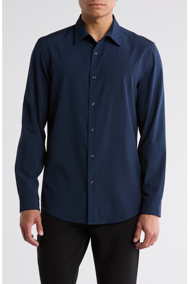 Long Sleeve Performance Stretch Shirt, Main, color, NAVY BLAZER