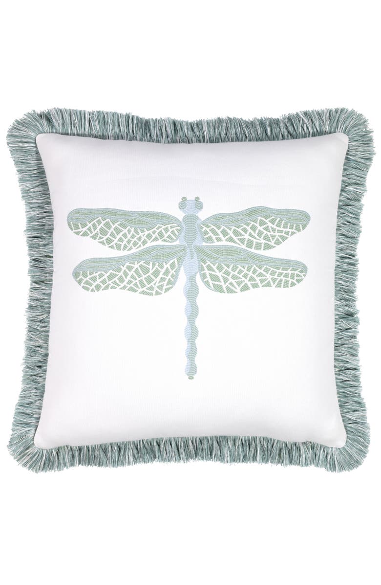 Elaine Smith Dragonfly Jacquard Indoor & Outdoor Woven Fringed Accent Pillow, Main, color, Surf