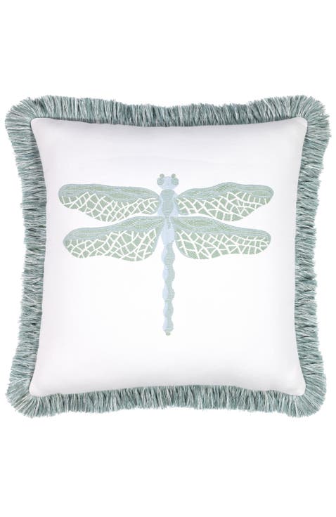 Dragonfly Jacquard Indoor & Outdoor Woven Fringed Accent Pillow