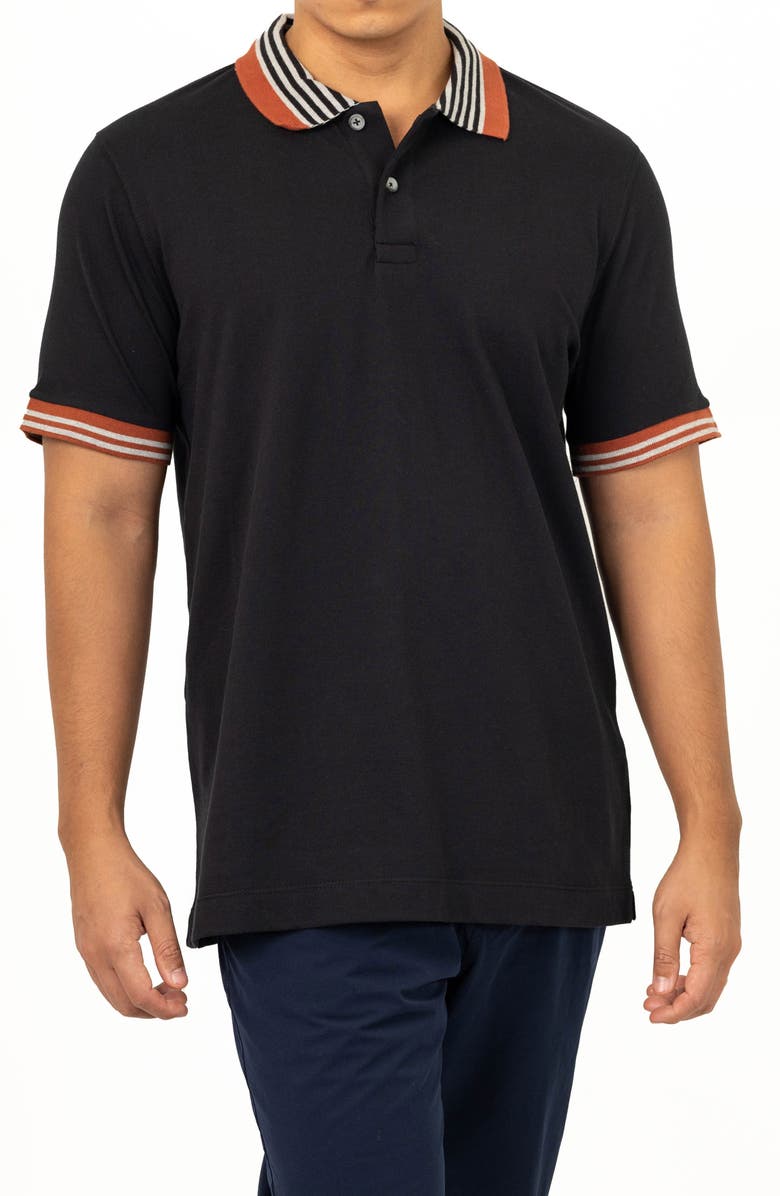 VELLAPAIS Lunas Contrast Collar Cotton Polo, Alternate, color, Black