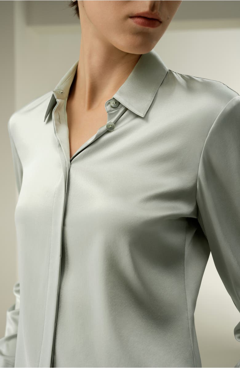 Lilysilk Elegant Silk Slim Fit Shirt, Alternate, color, Silver Sage