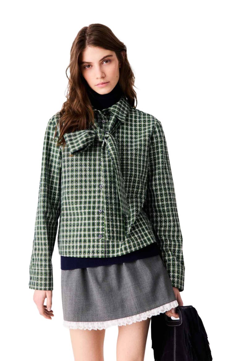 Rhinestone shirt with tie, Alternate, color, Green