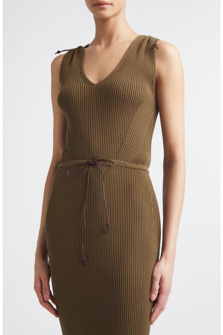 Drawstring Cotton Blend Rib Sweater Dress, Alternate, color, MUD