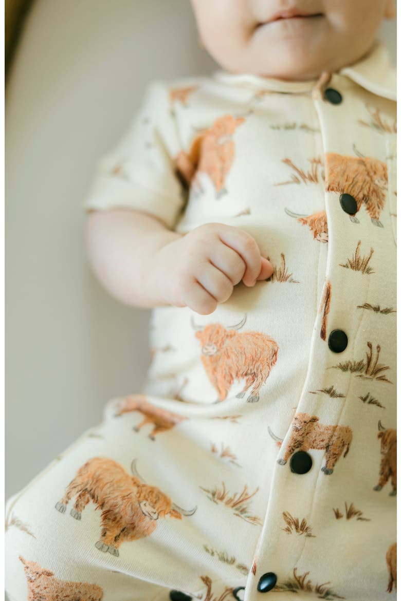 Print Organic Cotton Romper, Alternate, color, HIGHLAND COW