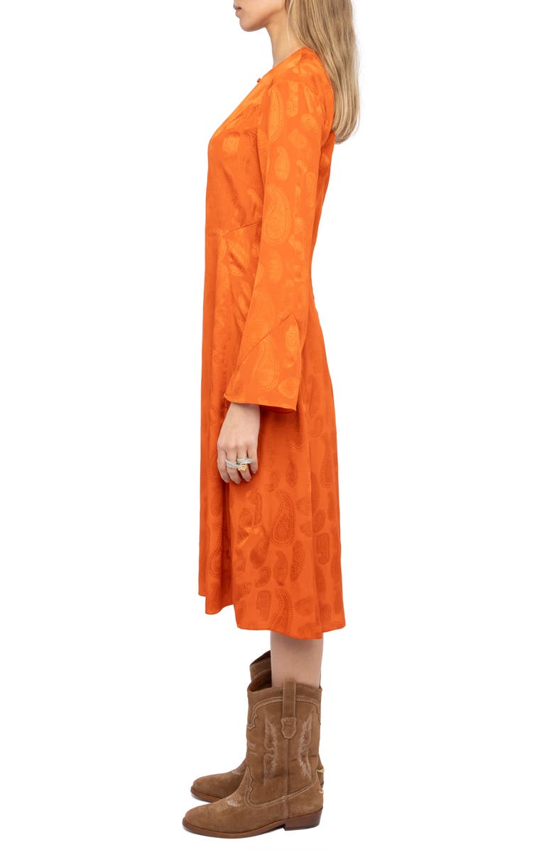 Zadig & Voltaire Randon Paisley Silk Midi Dress, Alternate, color, Tangerine