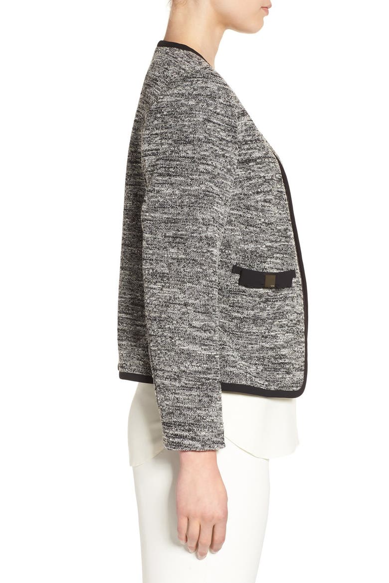 Bow Detail Tweed Jacket, Alternate, color, RICH BLACK