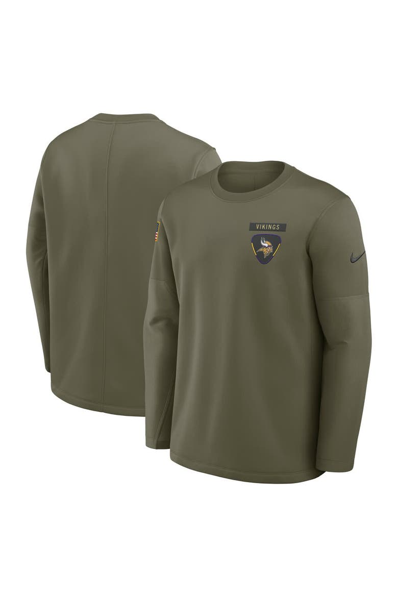Men's Nike Olive Minnesota Vikings 2025 Salute to Service Sideline Coaches Therma-FIT Long Sleeve Shirt, Main, color, Olive