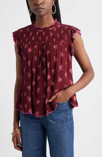 Treasure & Bond Shirred Ruffle Sleeve Top