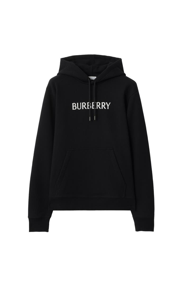Burberry Logo Cotton Hoodie, Alternate, color, Black
