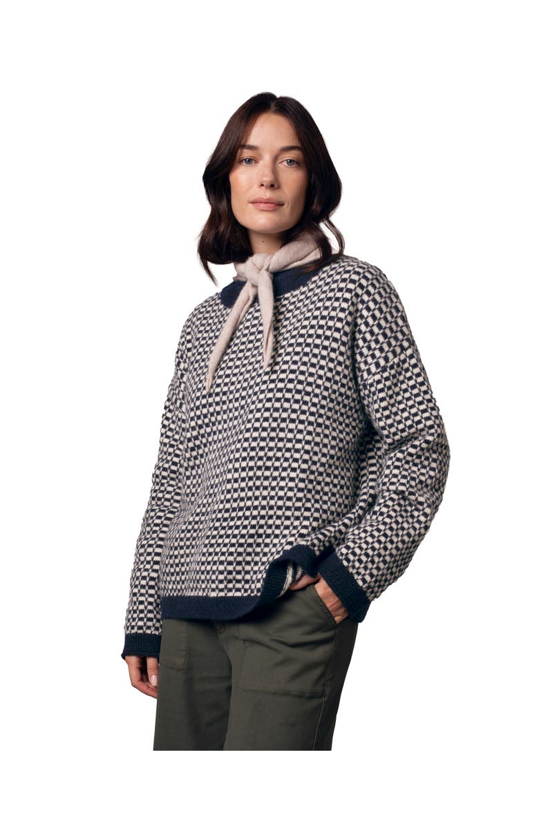 Celtic & Co. Micro Check Funnel Neck Sweater, Main, color, Navy / Ecru