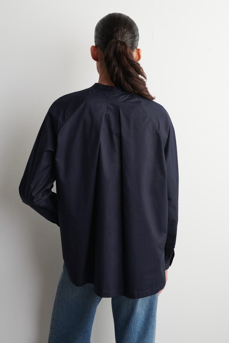 Grandad-Collar Cotton Shirt, Alternate, color, NAVY