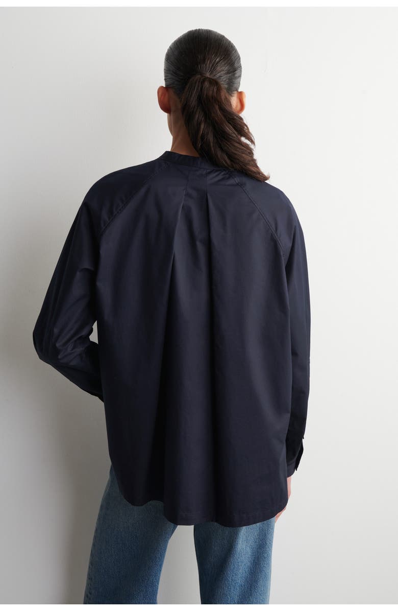 COS Grandad-Collar Cotton Shirt, Alternate, color, Navy