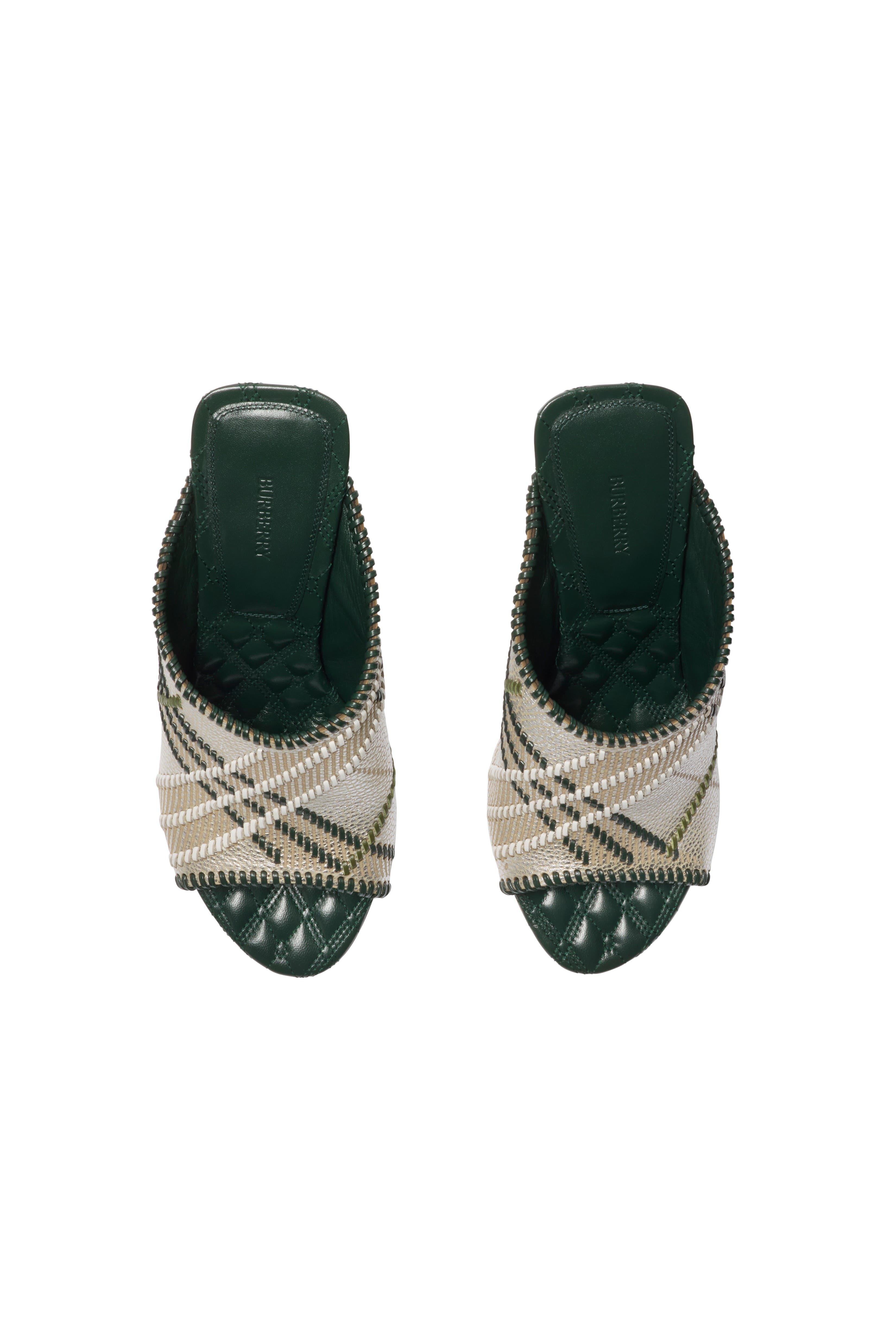 Burberry Check Leather Cabana Mules, Alternate, color, Cotton