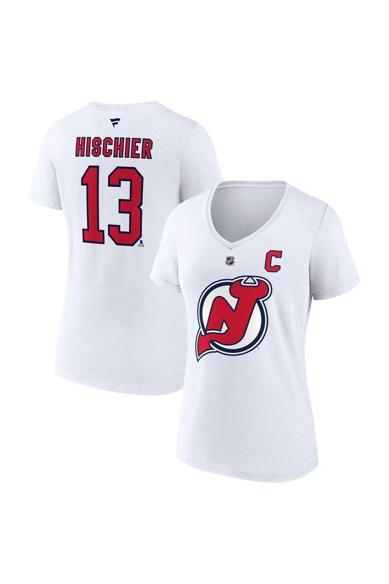Women's Fanatics Branded Nico Hischier White New Jersey Devils Special Edition 2.0 Name & Number V-Neck T-Shirt, Main, color, White