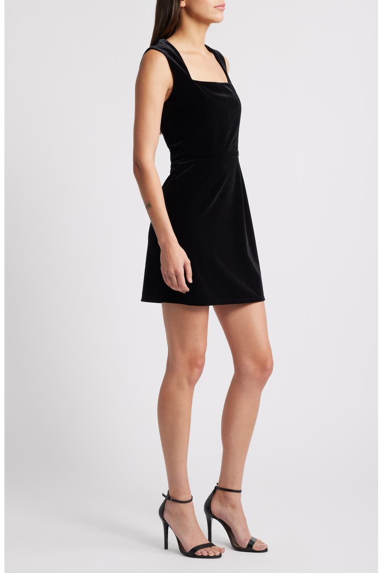 Square Neck Stretch Velvet Minidress, Alternate, color, BLACK