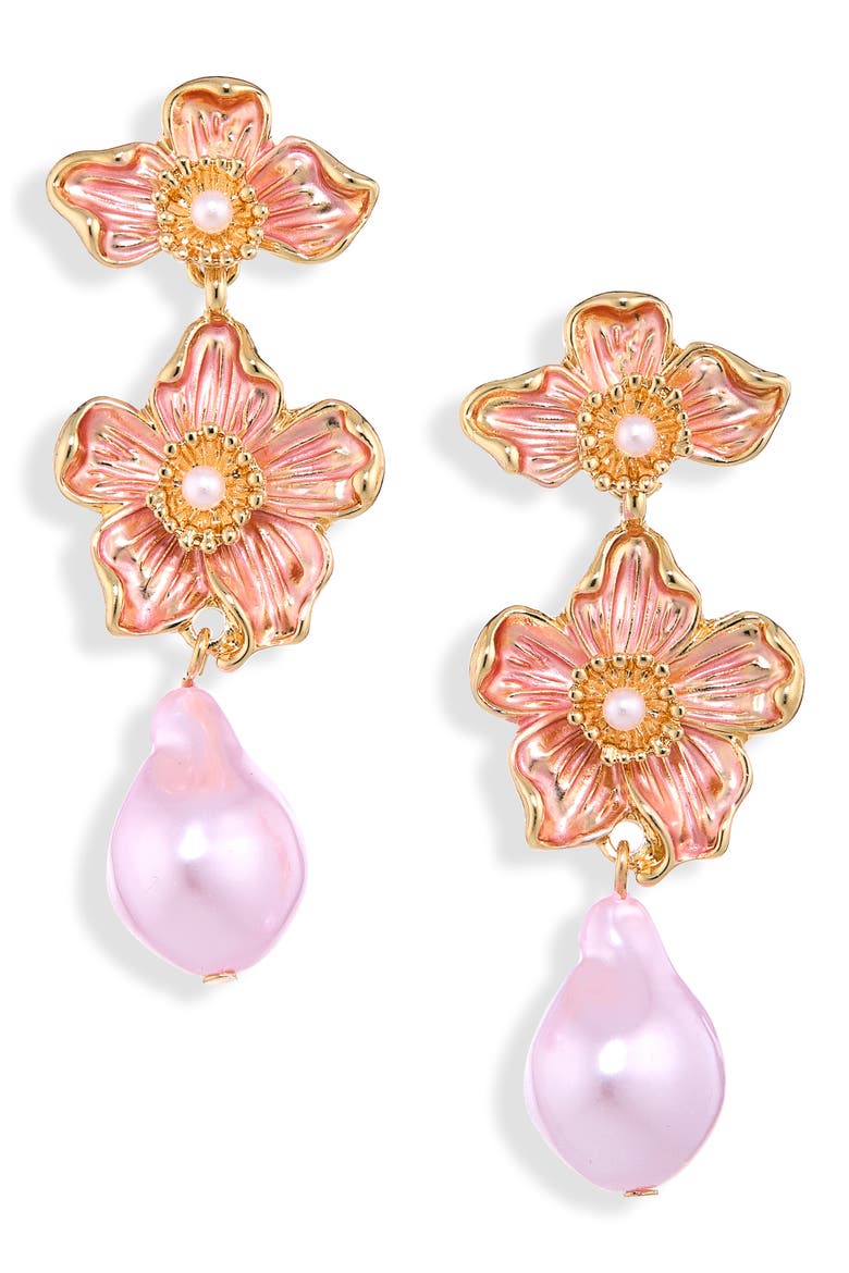 Flower Drop Earrings, Main, color, PINK