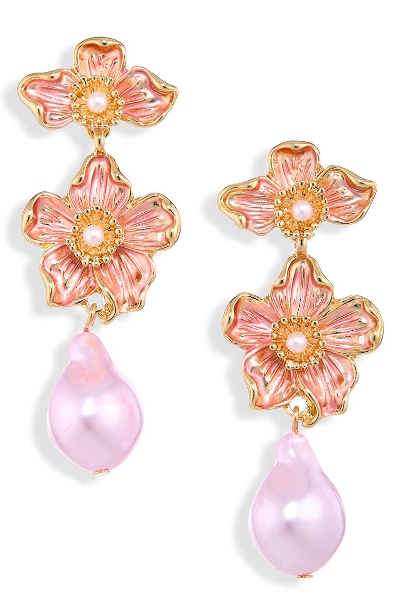 Cara Flower Drop Earrings, Main, color, Pink
