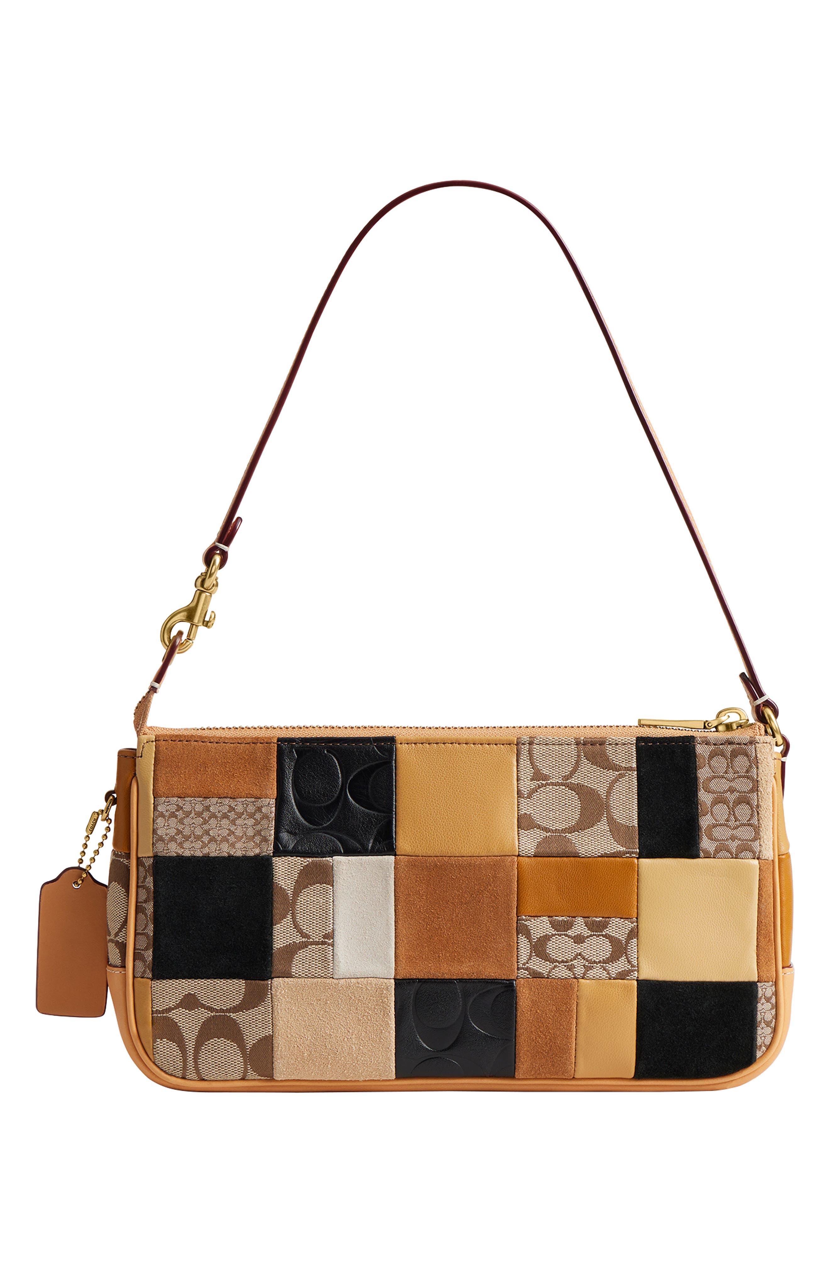 COACH Plaza Patchwork Leather Shoulder Bag, Alternate, color, Brown Multi