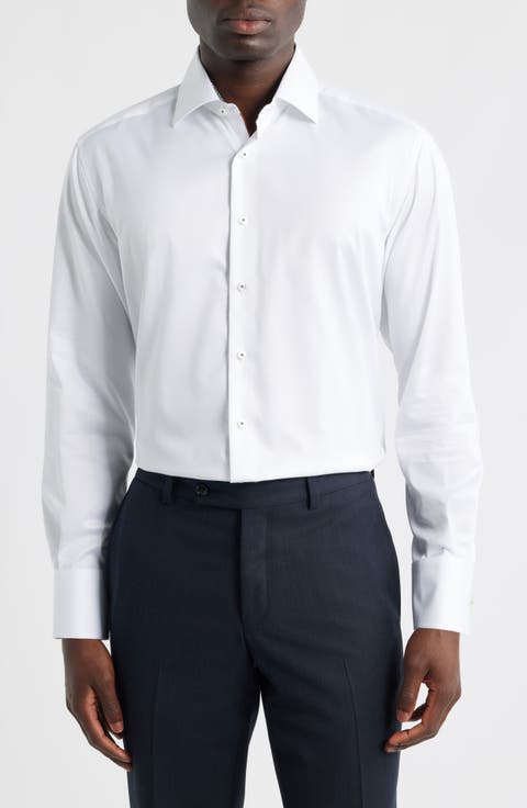 Modern Fit White Cotton Twill Dress Shirt (Regular & Big)