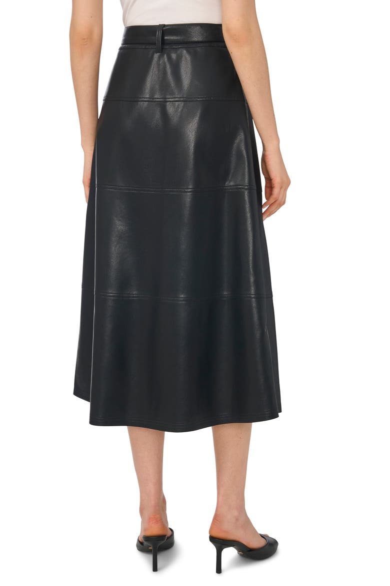 Tie Waist Faux Leather Midi Skirt, Alternate, color, RICH BLACK