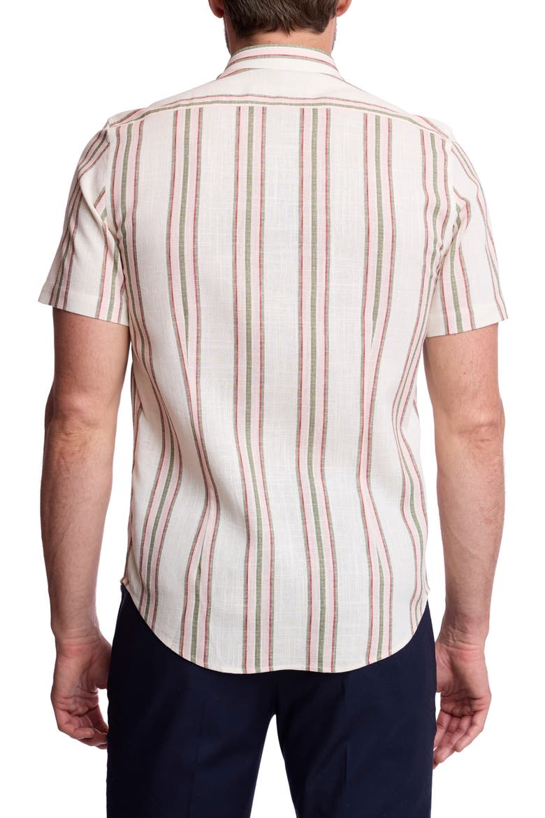 Brian Short Sleeve Linen Blend Button-Down Shirt, Alternate, color, OLIVE ROSE STRIPE