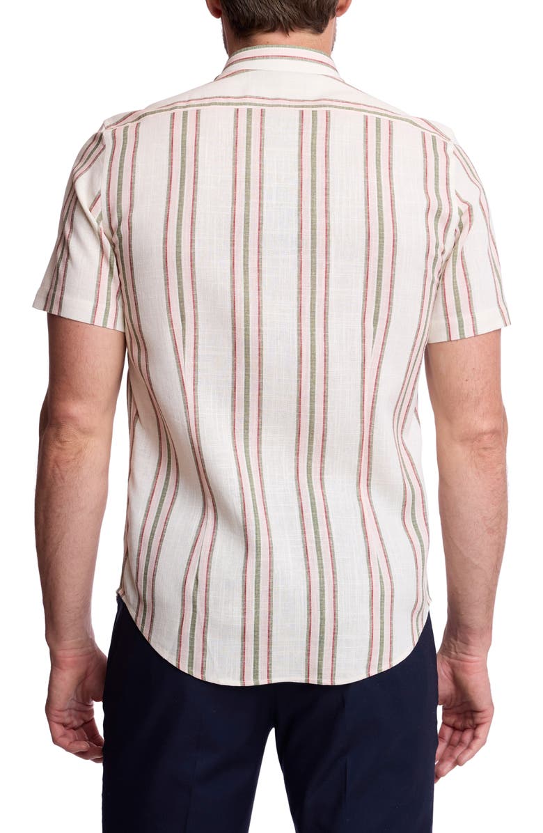 PAISLEY & GRAY Brian Short Sleeve Linen Blend Button-Down Shirt, Alternate, color, Olive Rose Stripe