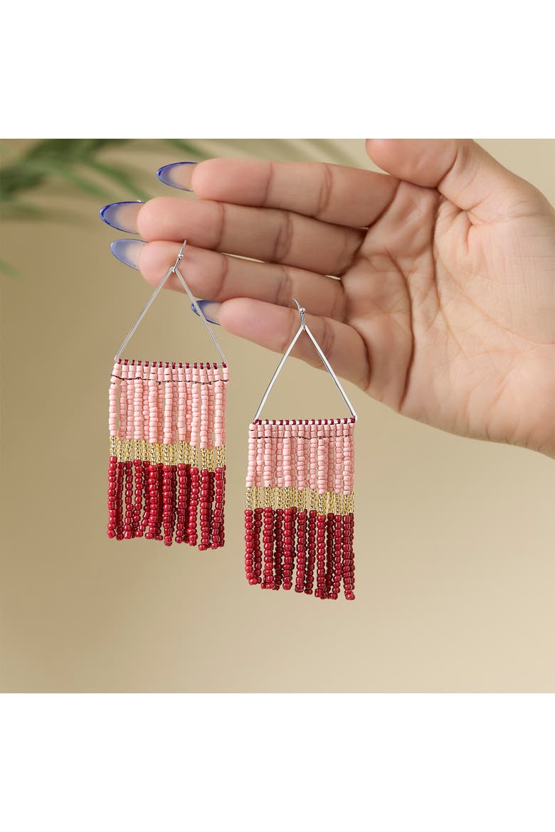 Pink and Red Ombre Beaded Fringe Earrings, Alternate, color, Pink/Red/Yellow