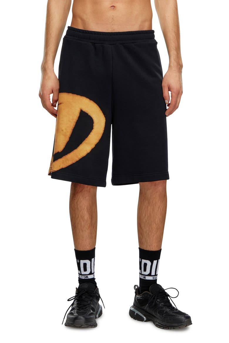 P-Crow-Bleach Sweat Shorts, Main, color, DEEP/ BLACK