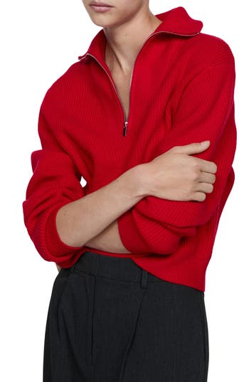 Mango Half Zip Rib Sweater