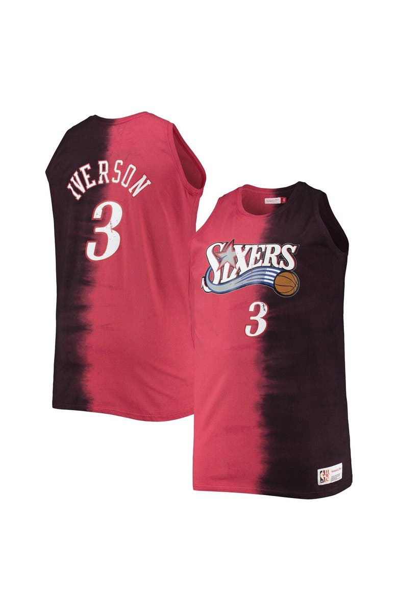 Mitchell & Ness Men's Mitchell & Ness Allen Iverson Red/Black Philadelphia 76ers Big & Tall Profile Tie-Dye Player Tank Top, Main, color,