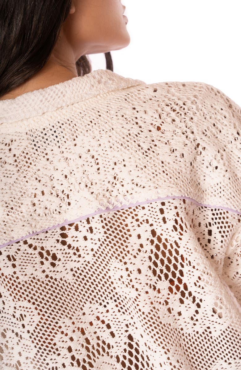 Maaji Flowery Solene Open Knit Crop Cover-Up Shirt, Alternate, color, White