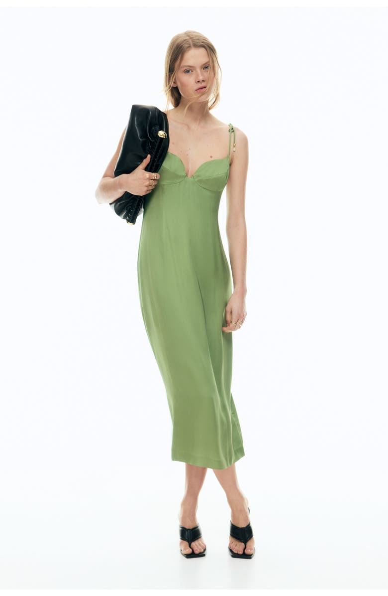 H&M Tie-strap satin dress, Main, color, Green