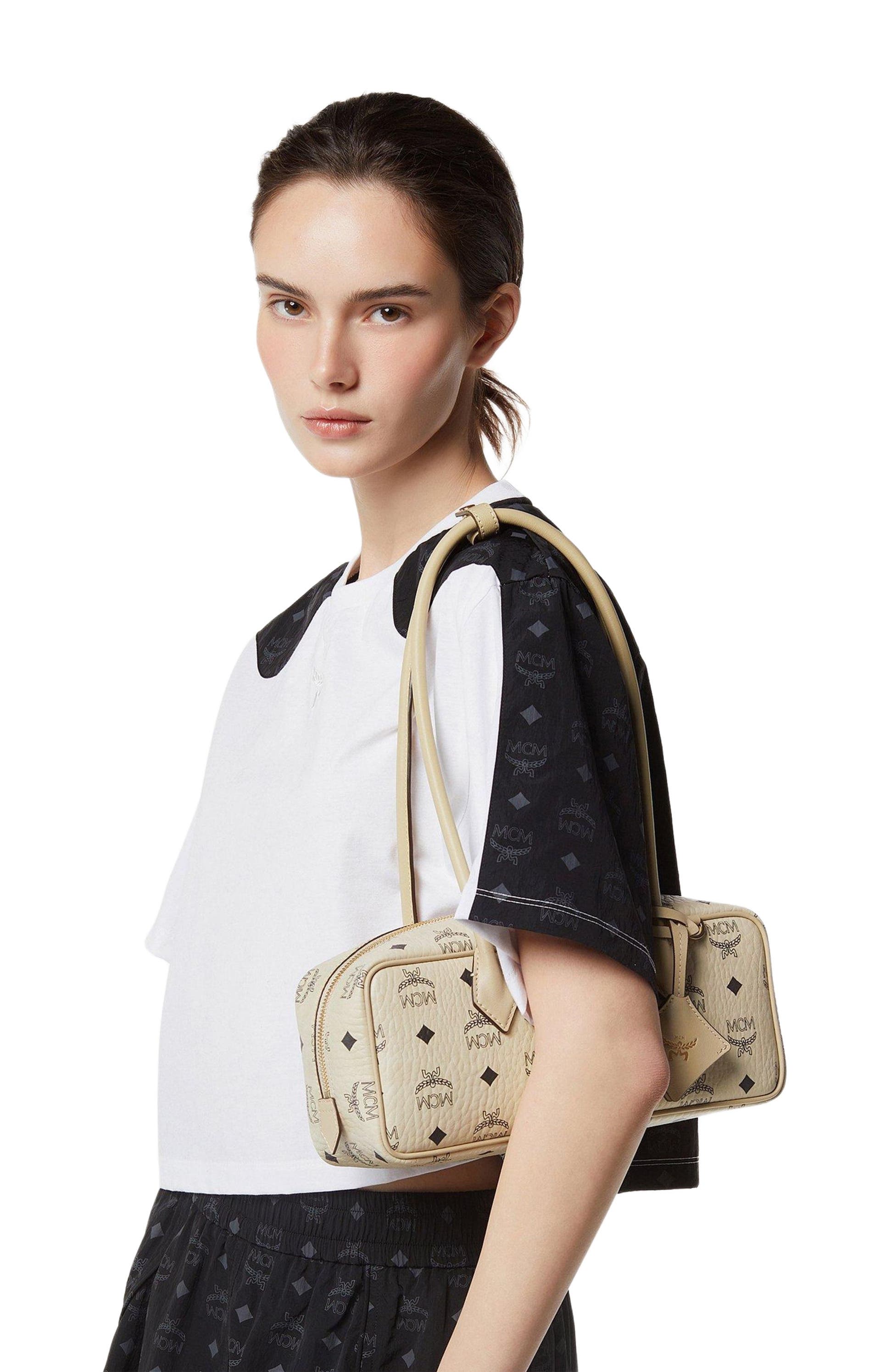 Small Aren East West Shoulder Bag in Visetos, Alternate, color, Beige