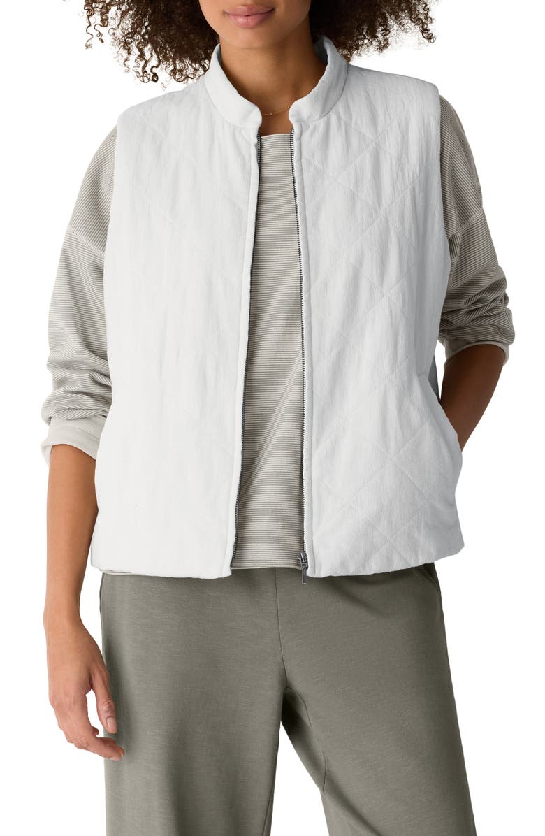 Eileen Fisher Quilted Linen & Cotton Vest, Main, color, Bone