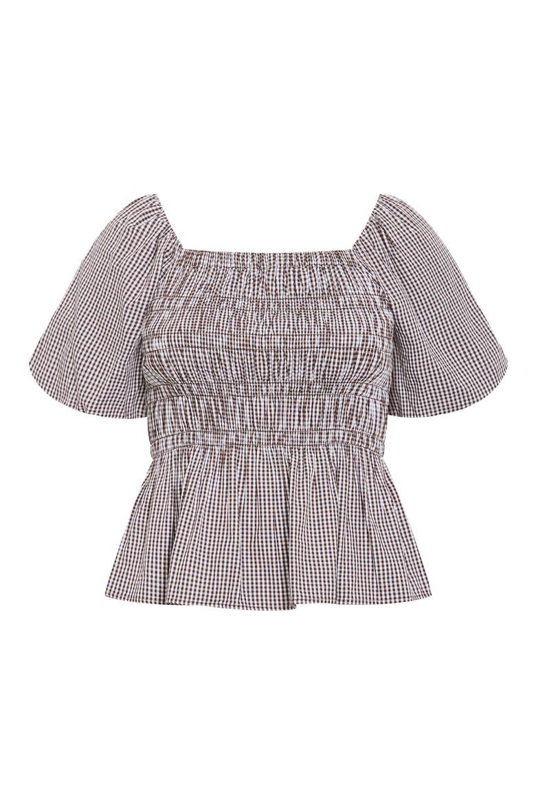 Belle Gingham Peplum Top, Alternate, color, CHOC CHECK