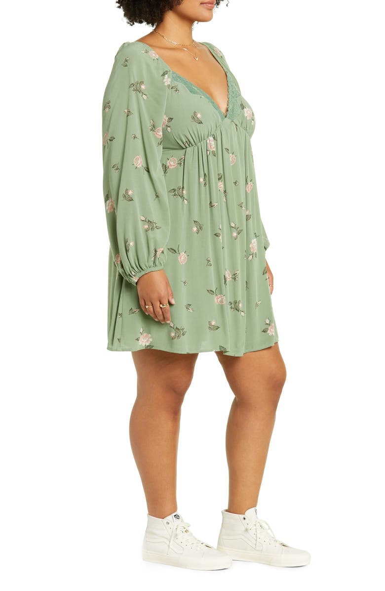 BP. Lace Trim Long Sleeve Babydoll Dress, Alternate, color, 