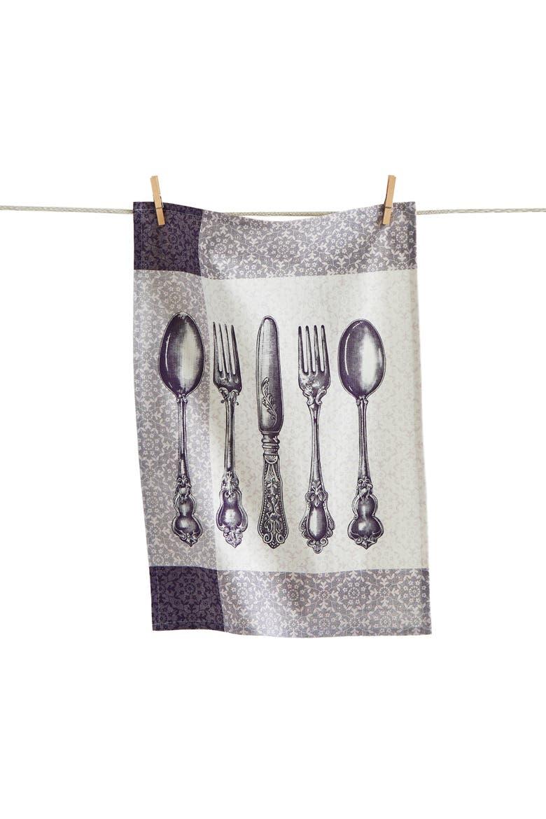 Flatware Bold Artwork Dishtowel Purple Multi Cotton Everyday, Main, color, Purple