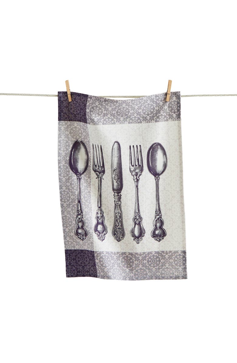 tag Flatware Bold Artwork Dishtowel Purple Multi Cotton Everyday, Main, color, Purple