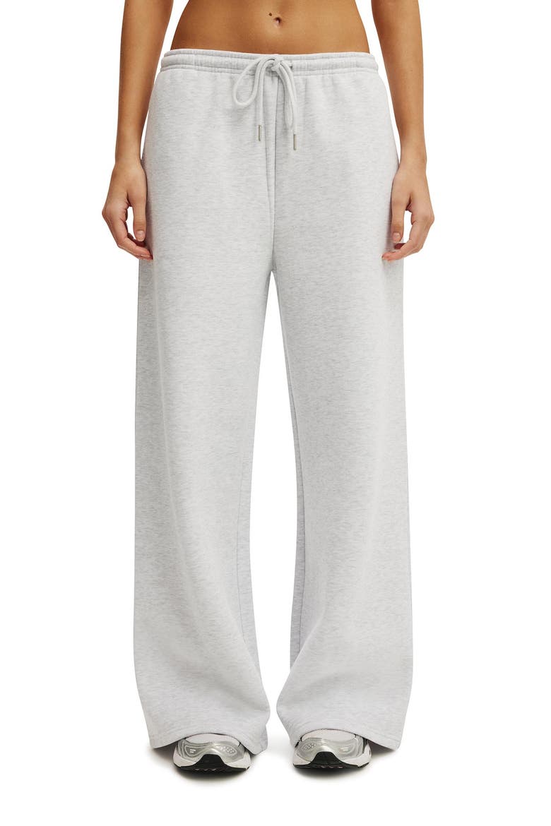 Women's Active Plush Tie Waist Wide Leg Sweatpant, Main, color, Cloudy Grey Marle