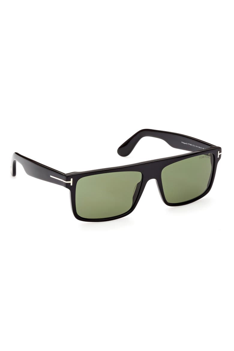 58mm Square Sunglasses, Alternate, color, SHINY BLACK / GREEN