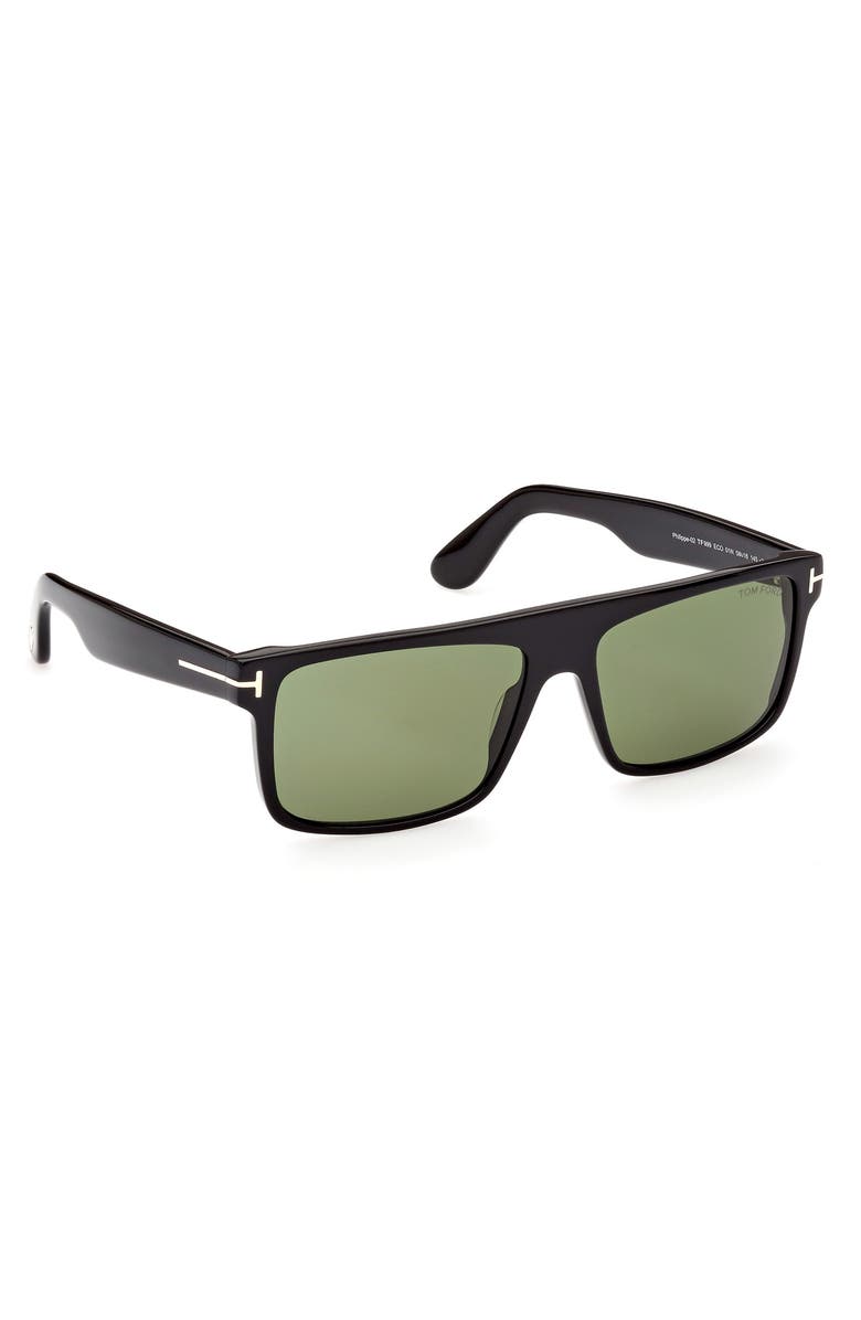 TOM FORD 58mm Square Sunglasses, Alternate, color, Shiny Black / Green