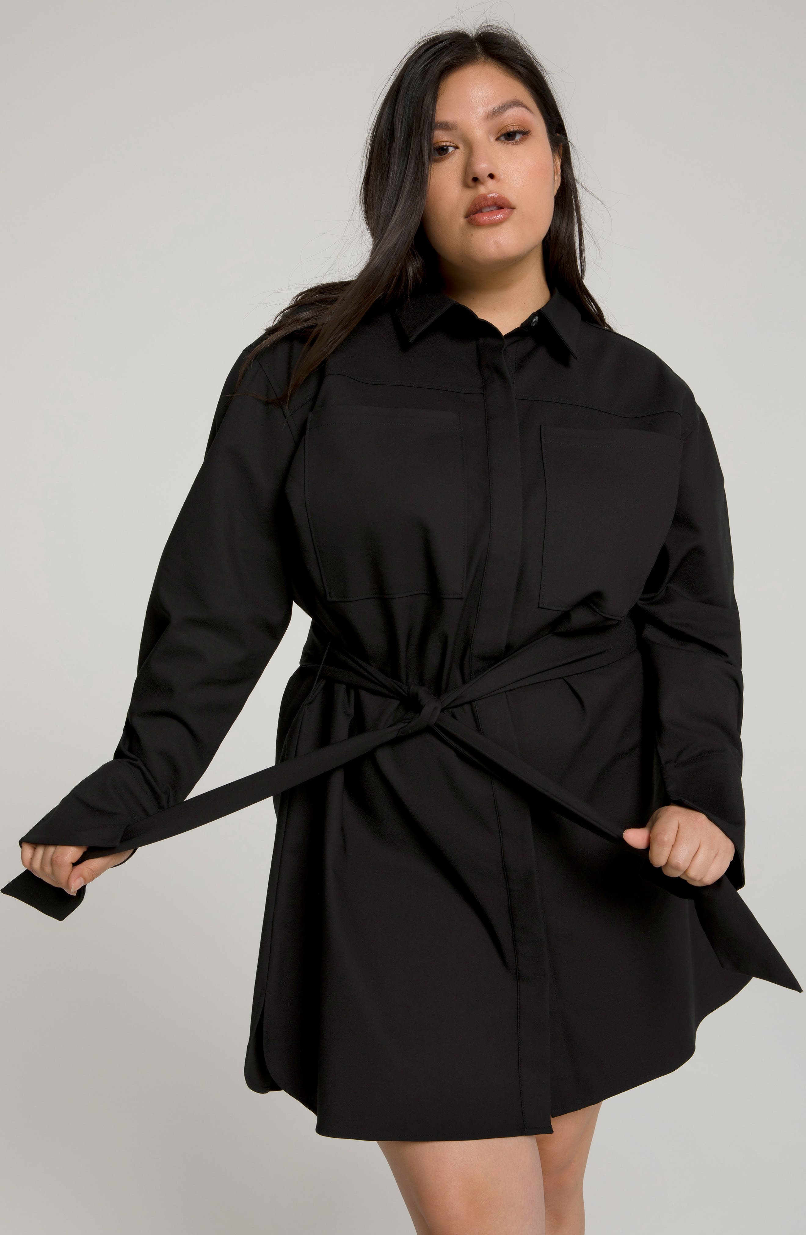 Good American Committed to Fit Long Sleeve Shirtdress (Women) | Nordstrom