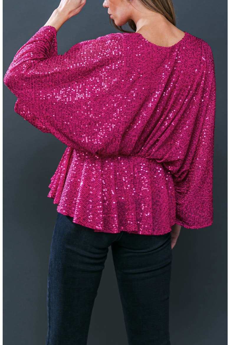 Sequin Embellished Batwing Sleeve Peplum Top, Alternate, color, FUCHSIA