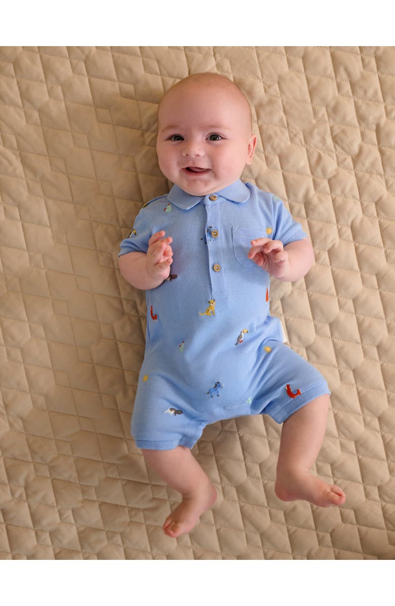 Purebaby Embroidered Polo Romper, Alternate, color, Animal Fiesta Broderie
