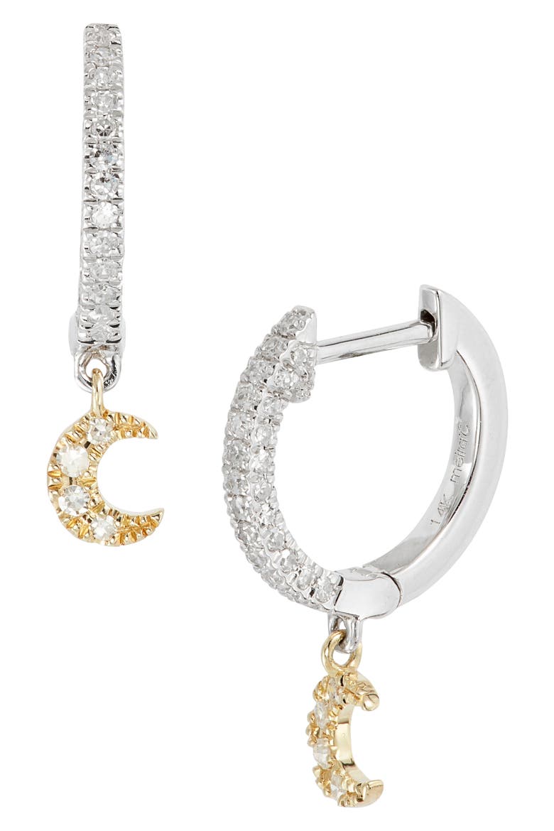Diamond Moon Drop Huggie Hoop Earrings, Main, color, YELLOW