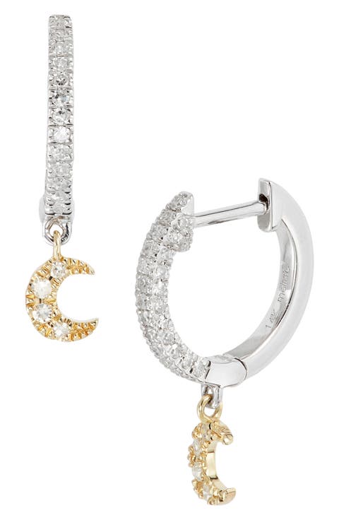 Diamond Moon Drop Huggie Hoop Earrings