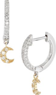 Meira T Diamond Moon Drop Huggie Hoop Earrings