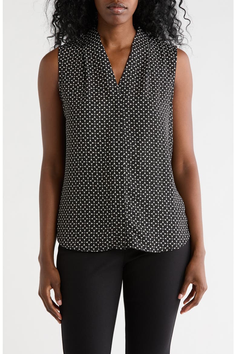 V-Neck Sleeveless Woven Shell Top, Main, color, BLACK PETAL GEO