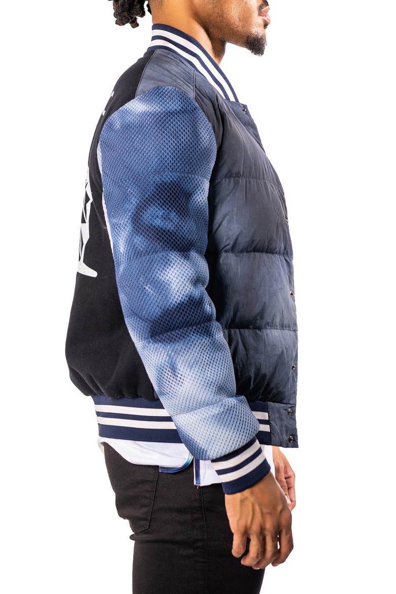 Ocean Sky Blue Quilted Bomber Jacket, Alternate, color, BLUE